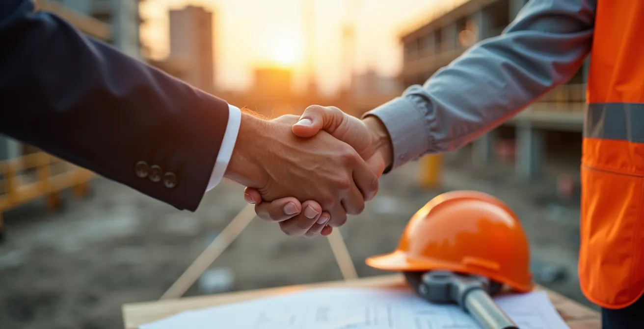 Poignée de main professionnelle scellant un accord sur un chantier de construction