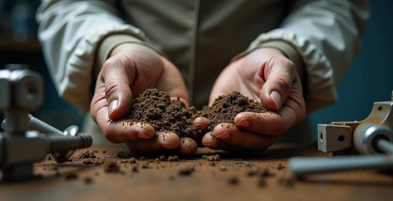 Vue macro sur des documents d'analyse avec des échantillons de sol