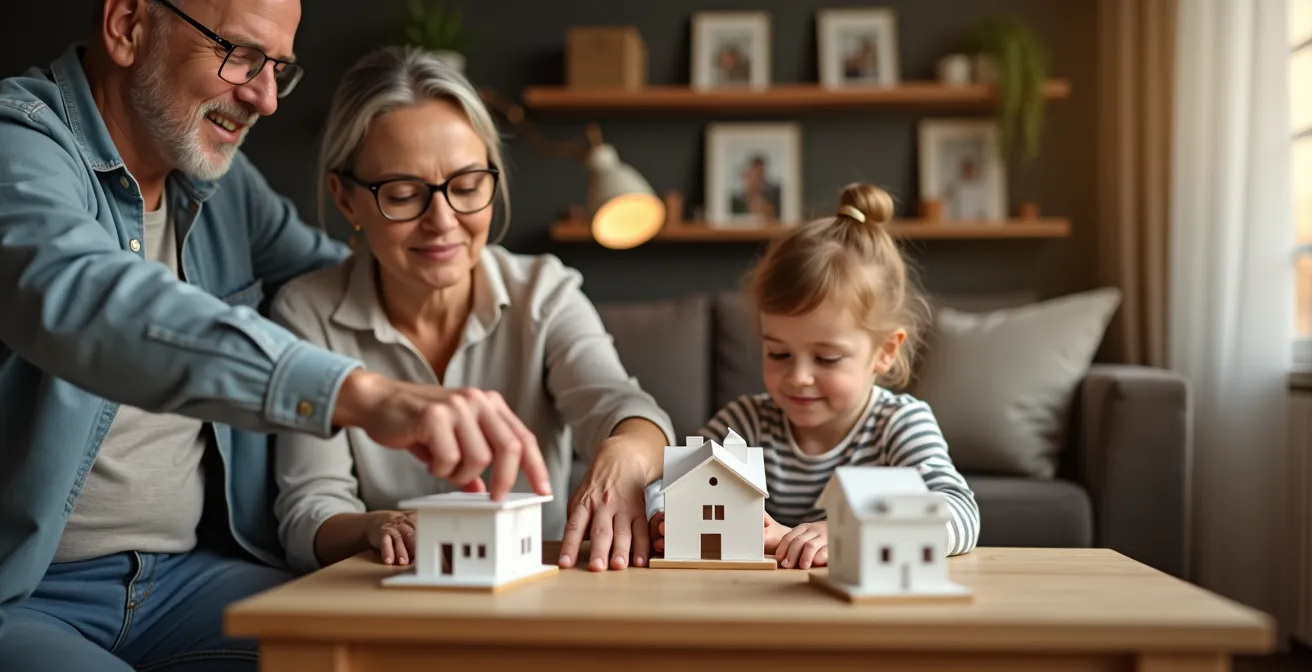 Famille contemplant les plans d'agrandissement de leur maison